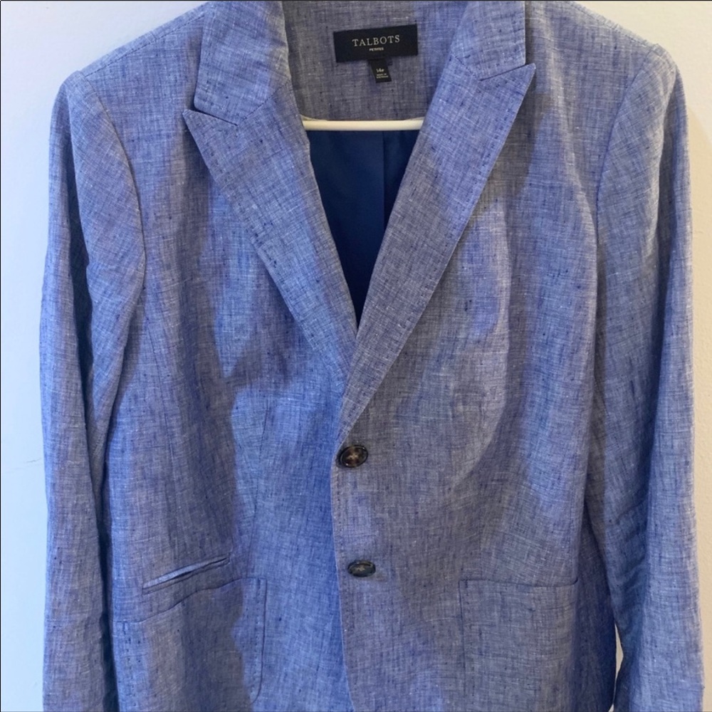 Talbots Linen Blue Chambray Blazer Like New 14P